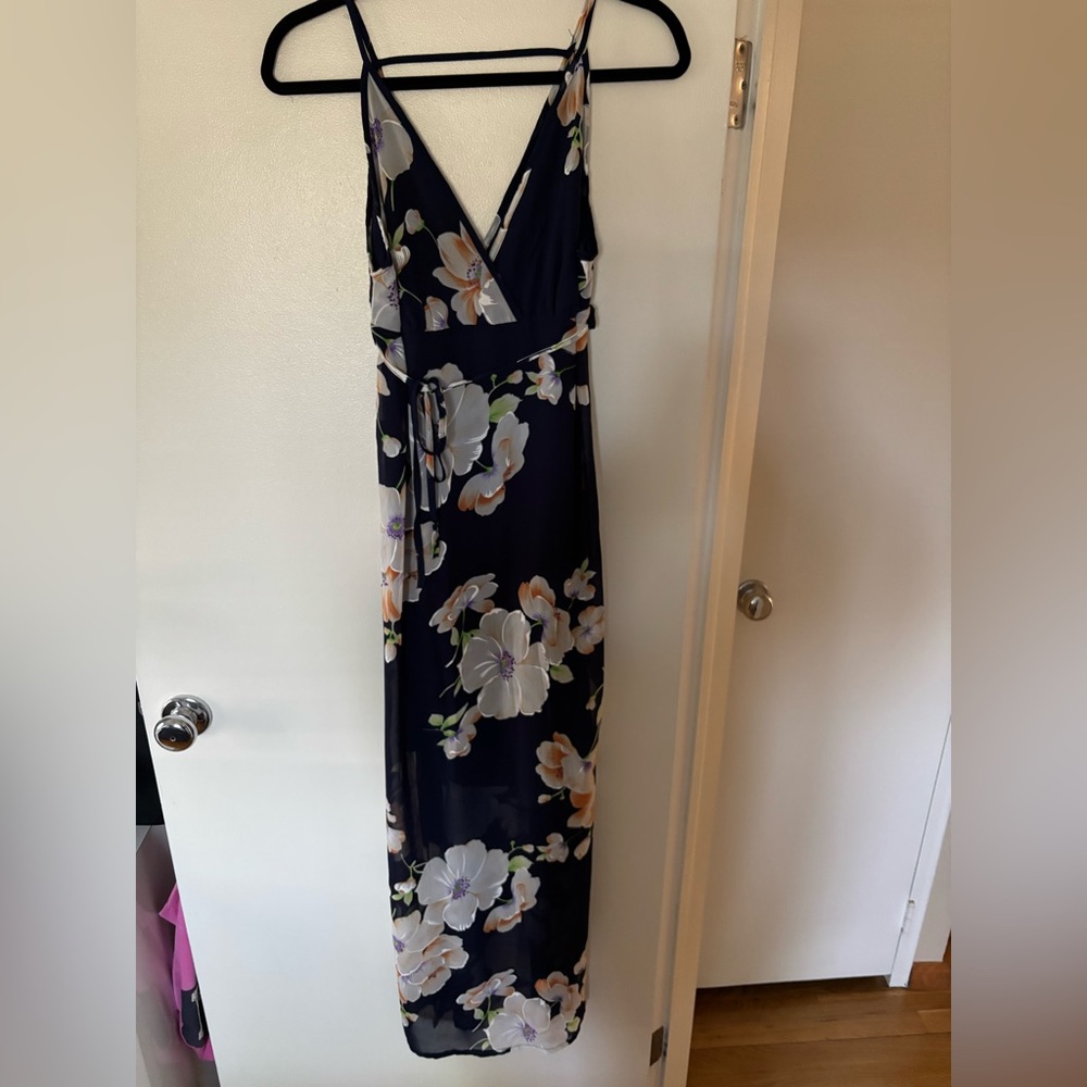 Floral V-Neck Maxi Dress - Navy